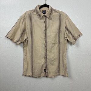KUHL Mens Tan Striped Short Sleeve Button Up Shirt Size Large Cotton